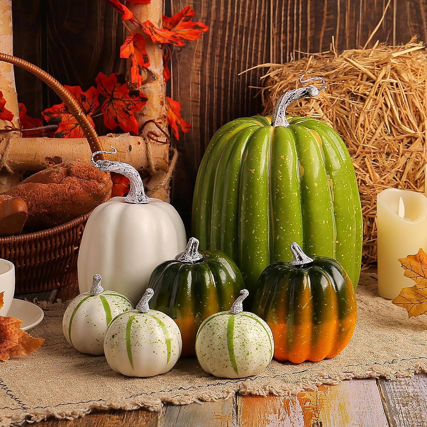 Belupai 7 Pcs Artificial Pumpkins Decor