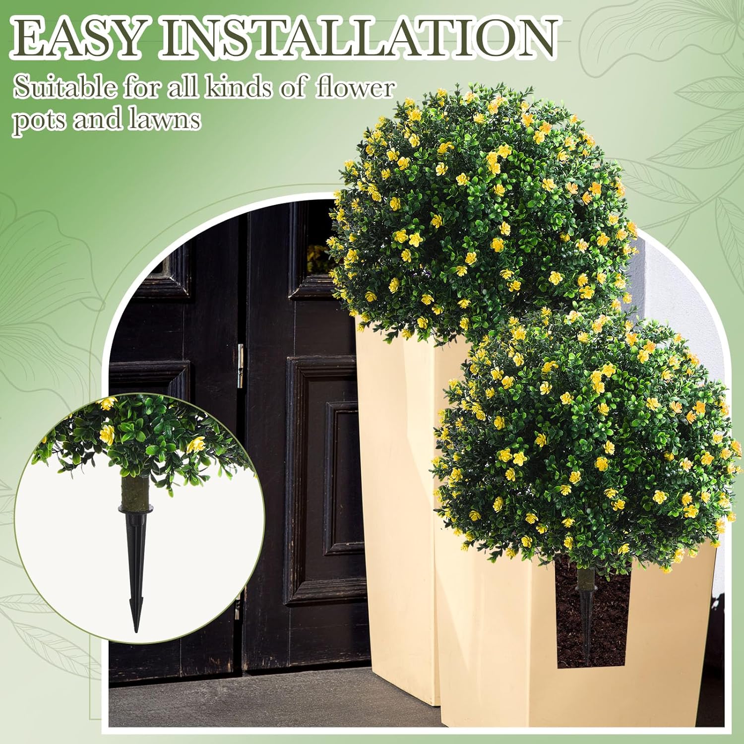 Yunlly Set of 2 Artificial Boxwood Topiary Balls with Flowers