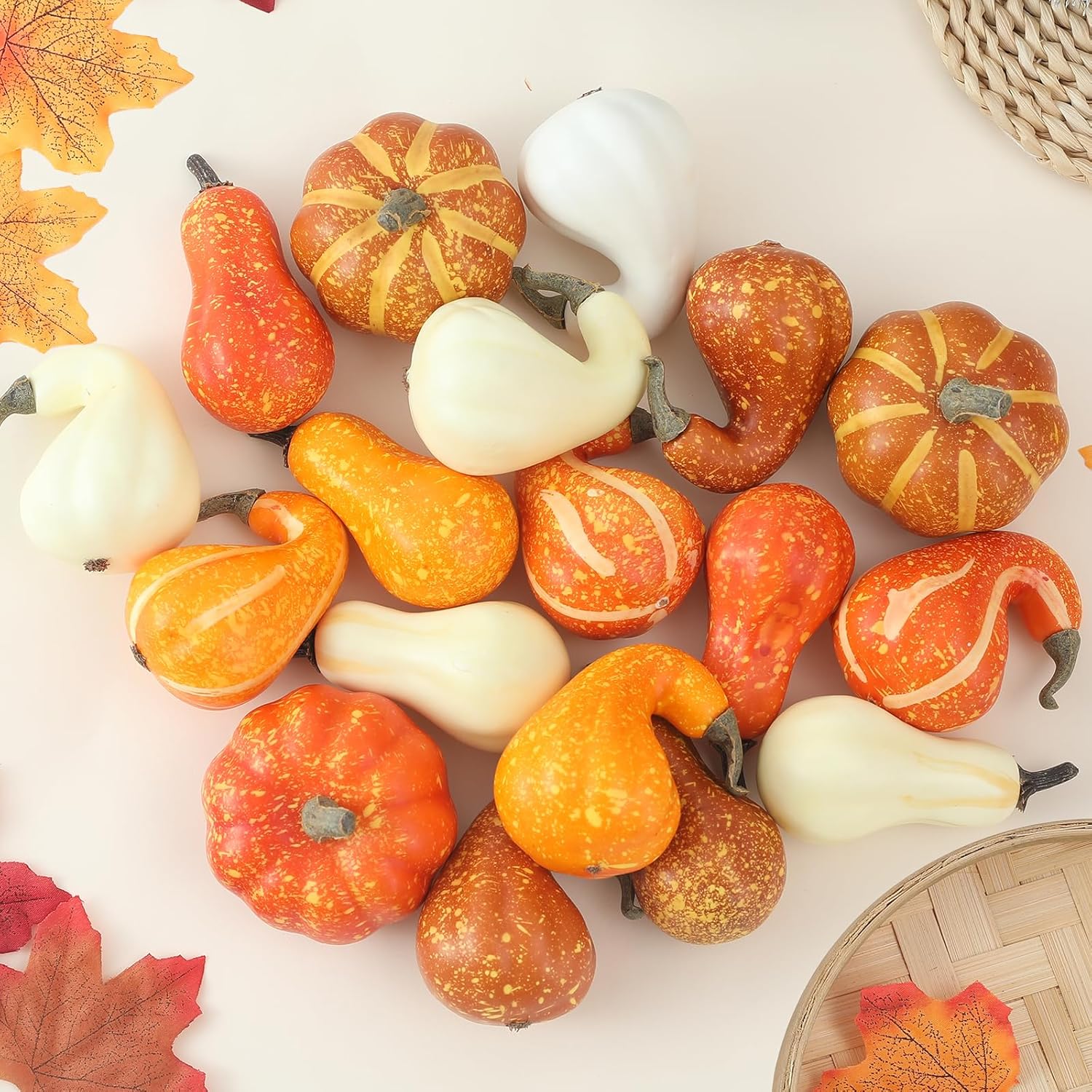 18PCS Artificial Fall Pumpkins Decor Set