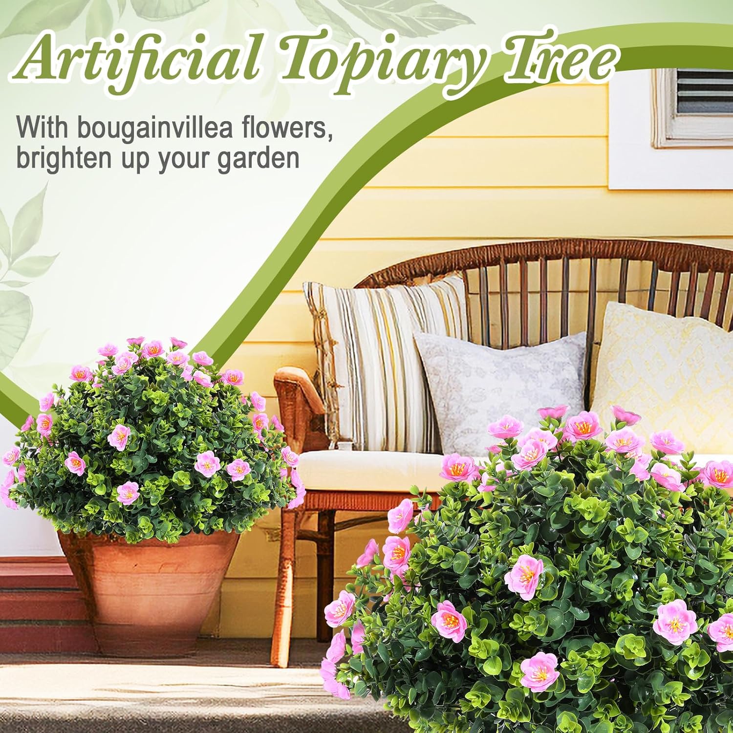 XunYee 4 Pcs 20 Inch Artificial Topiary Trees with Pink Flowers