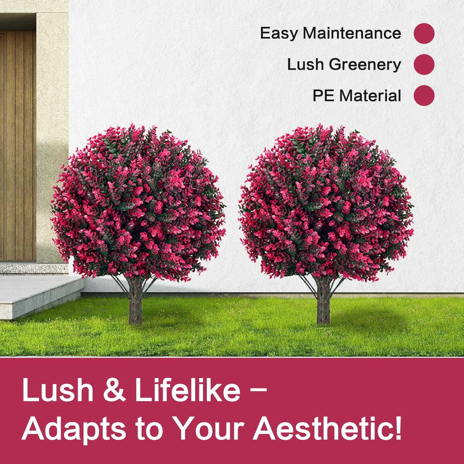 23 Inch Artificial Rose Boxwood Tree Set of 2 with Ground Spikes