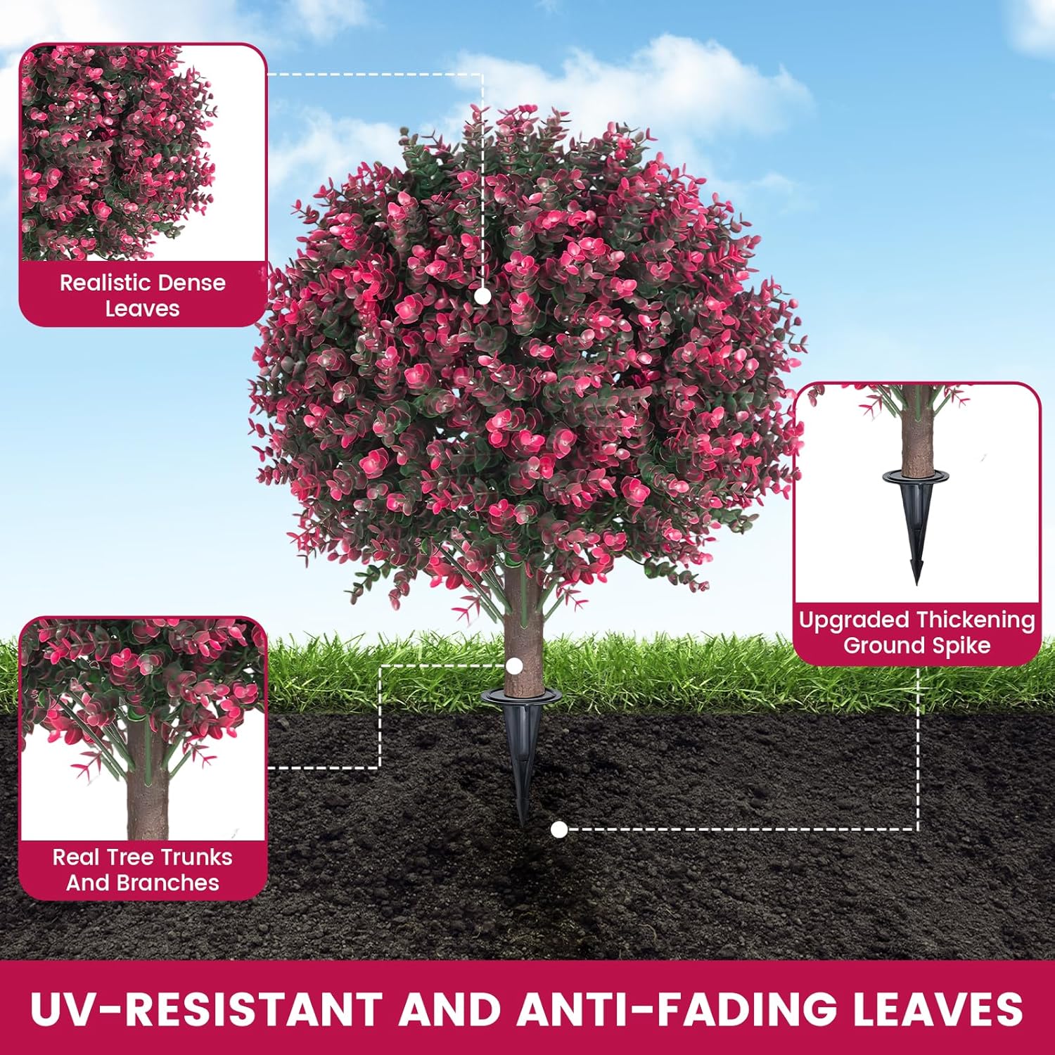 256 Inch Artificial Pink Eucalyptus Topiary Ball Trees 2 Pack