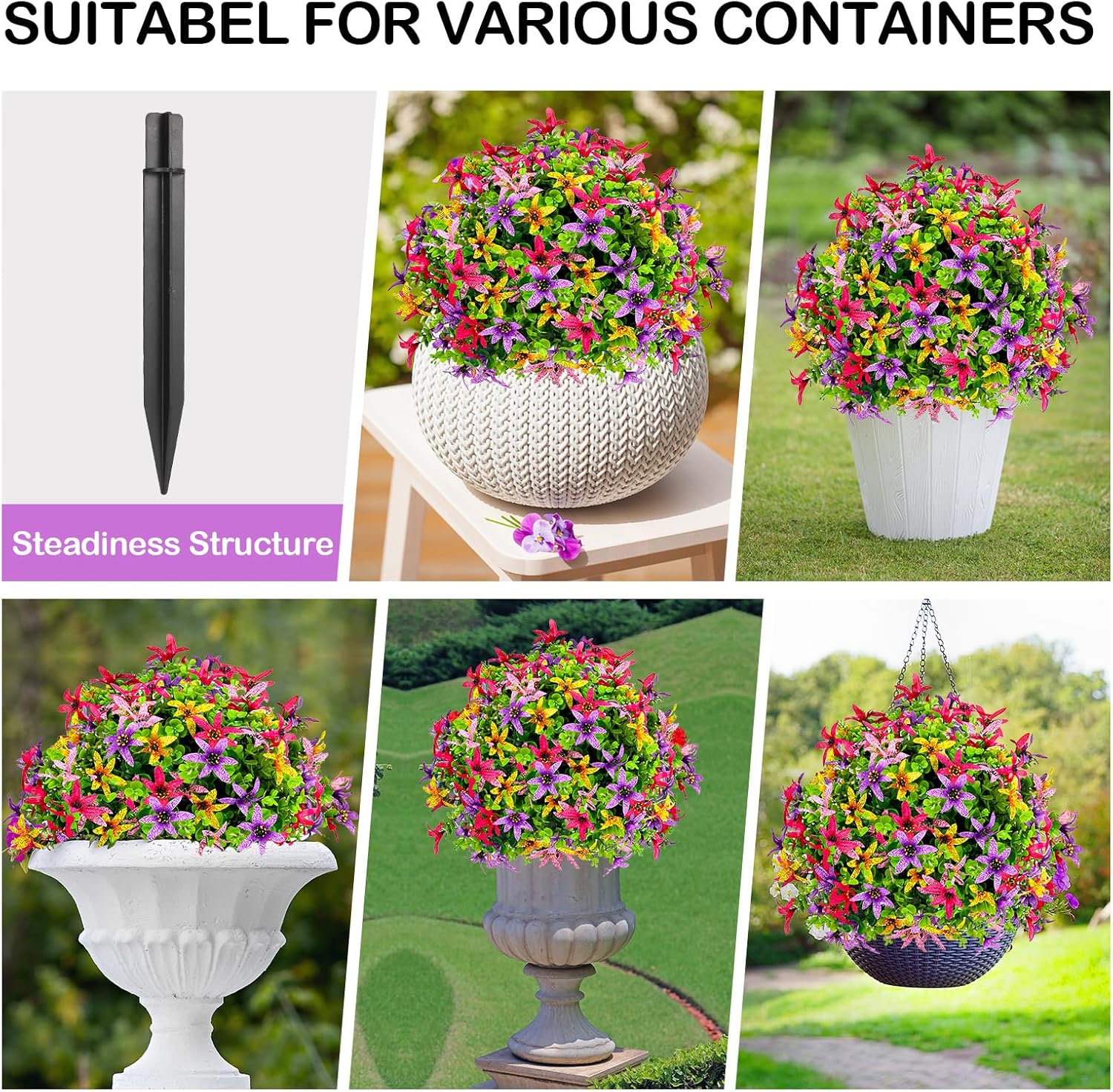 Artificial Boxwood Topiary Ball with Flowers 22 Inch