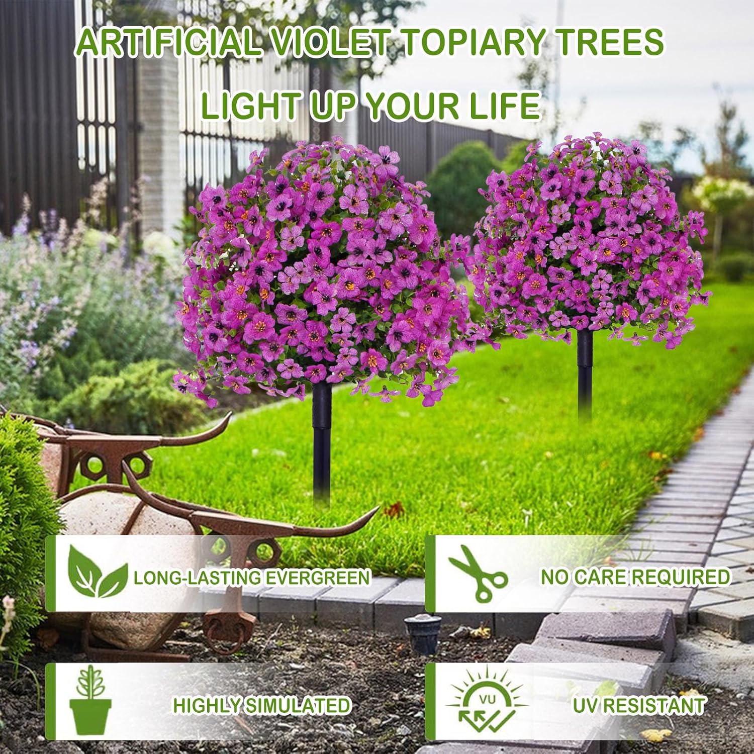 23in Artificial Violet Topiary Tree with Ground Spike
