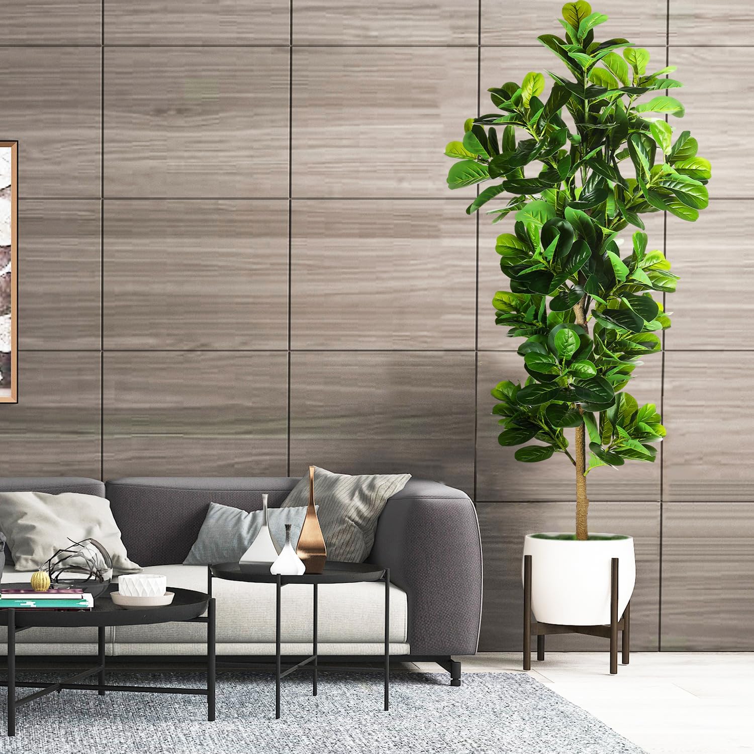 OXLLXO 73ft Artificial Fiddle Leaf Fig Tree with Plastic Pot