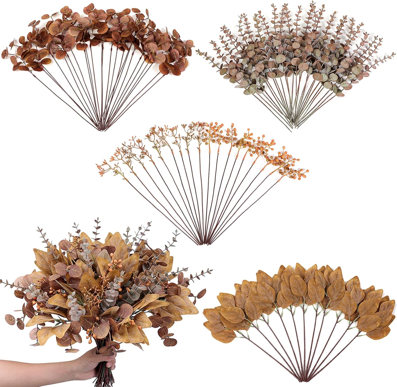 110 Pcs 5 Kinds Mixed Artificial Eucalyptus Stems and Faux Berries