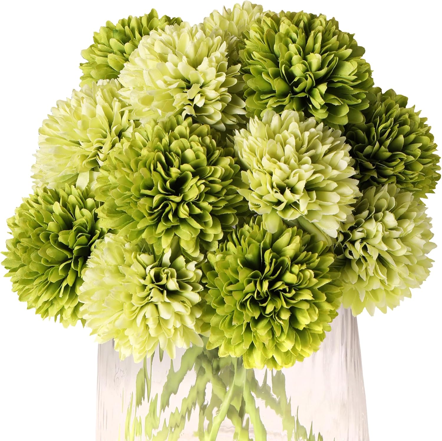 Kimuras Cabin 20Pcs Green Artificial Chrysanthemums Silk Ball Flowers