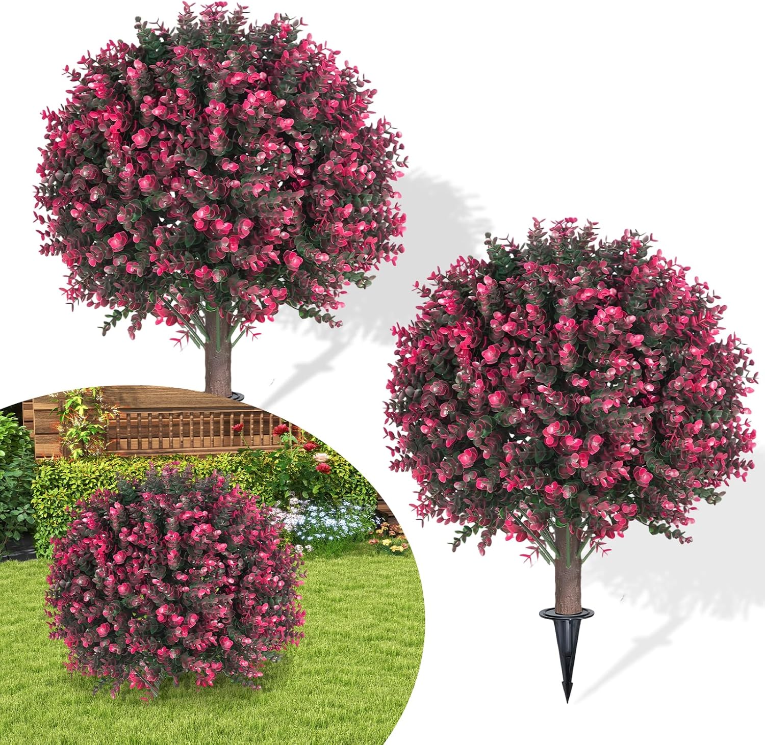 256 Inch Artificial Pink Eucalyptus Topiary Ball Trees 2 Pack