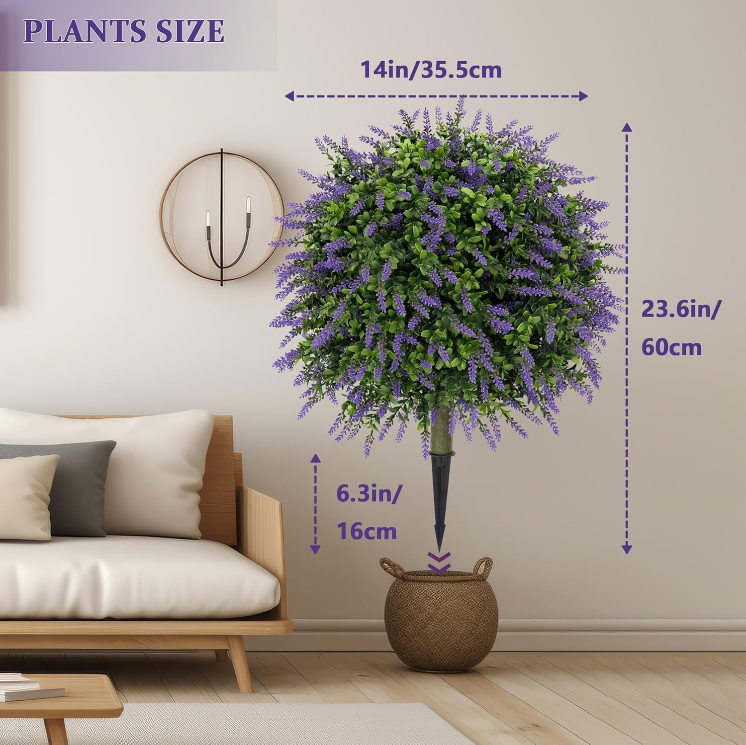 Artificial Lavender Topiary Ball Trees Set of 2 24 Inch