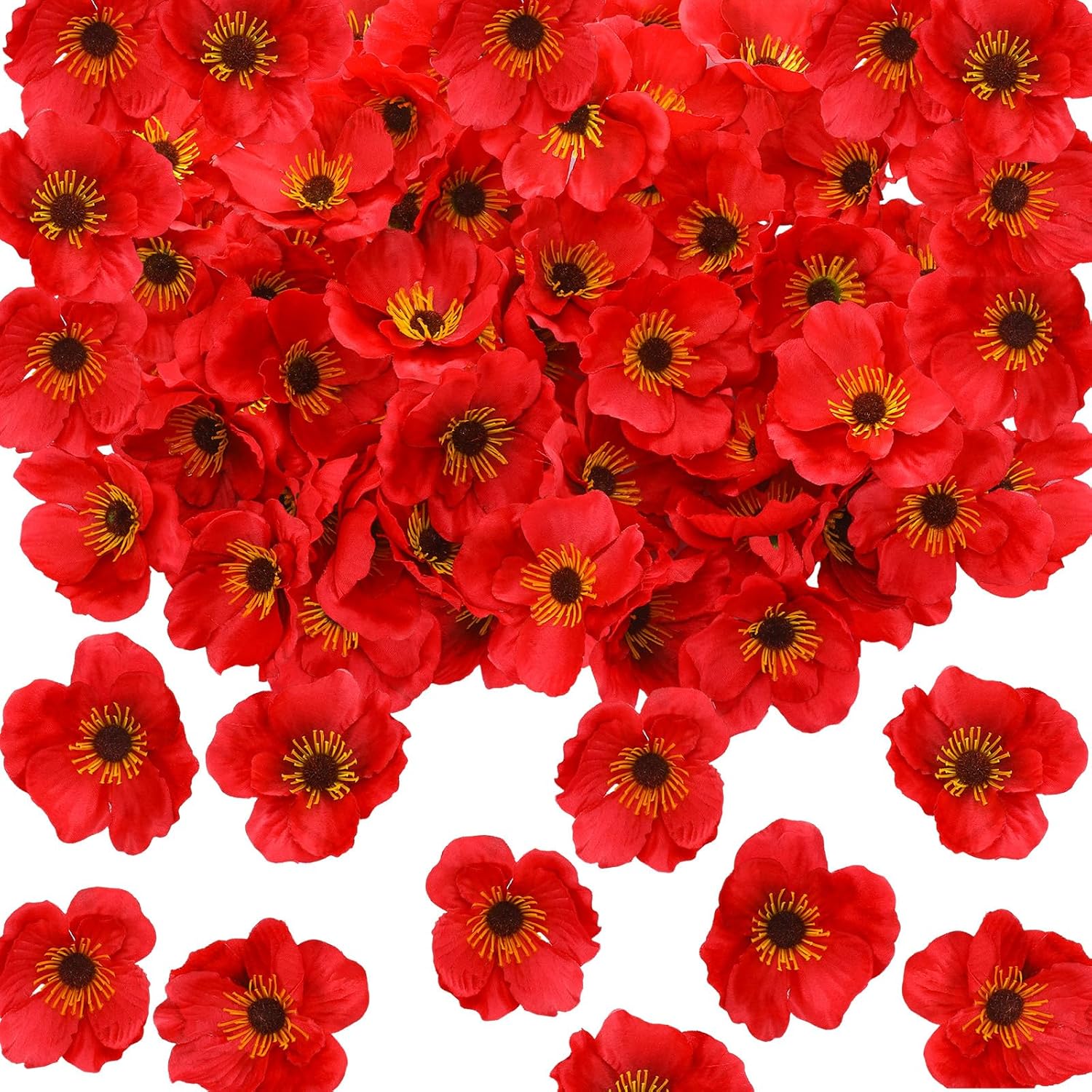 Zeyune 60 Pcs Artificial Red Poppy Flowers 315 Inch