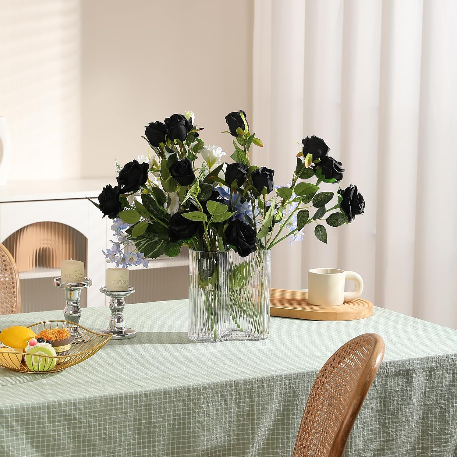 Hawesome 12PCS Artificial Silk Roses Bouquet with Realistic Black Stems