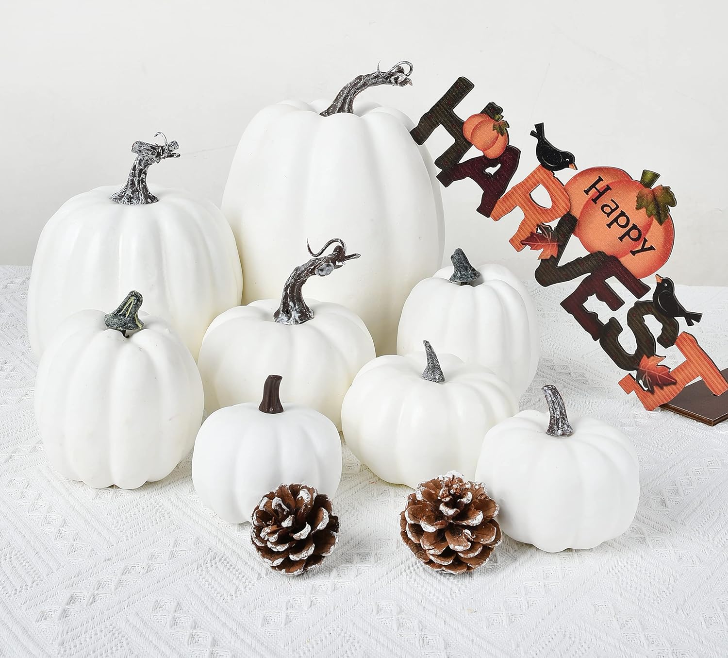 DearHouse 8Pcs Artificial Pumpkins Fall Decor Set with 2Pcs Pinecones