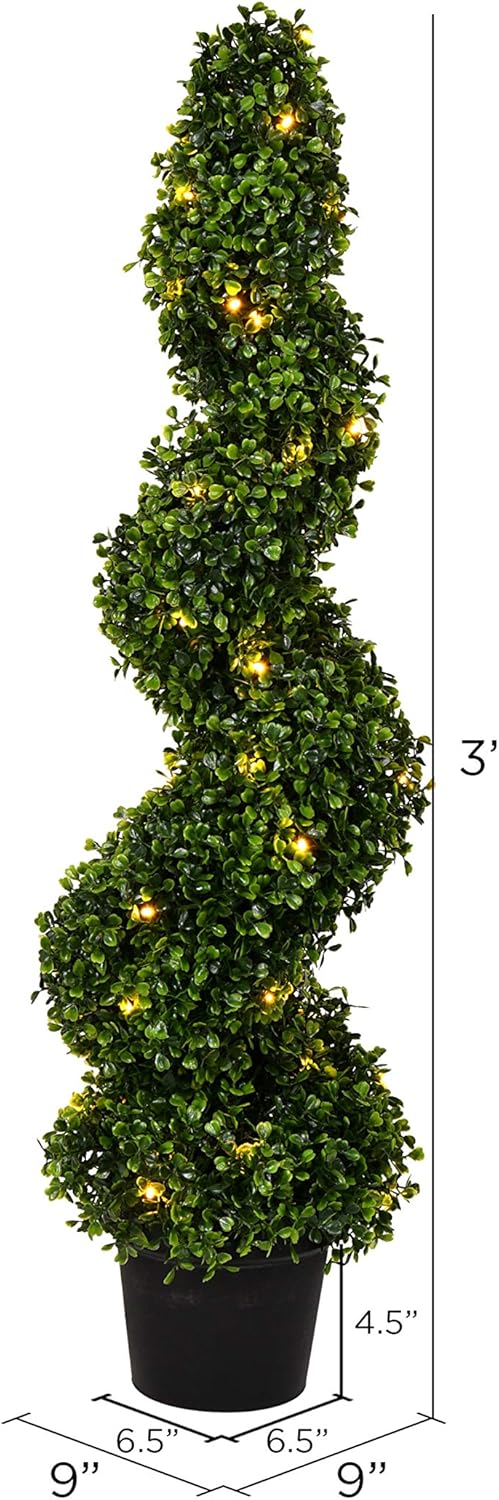 Vickerman Pre-Lit LED Artificial Boxwood Spiral Tree 3 Foot Tall