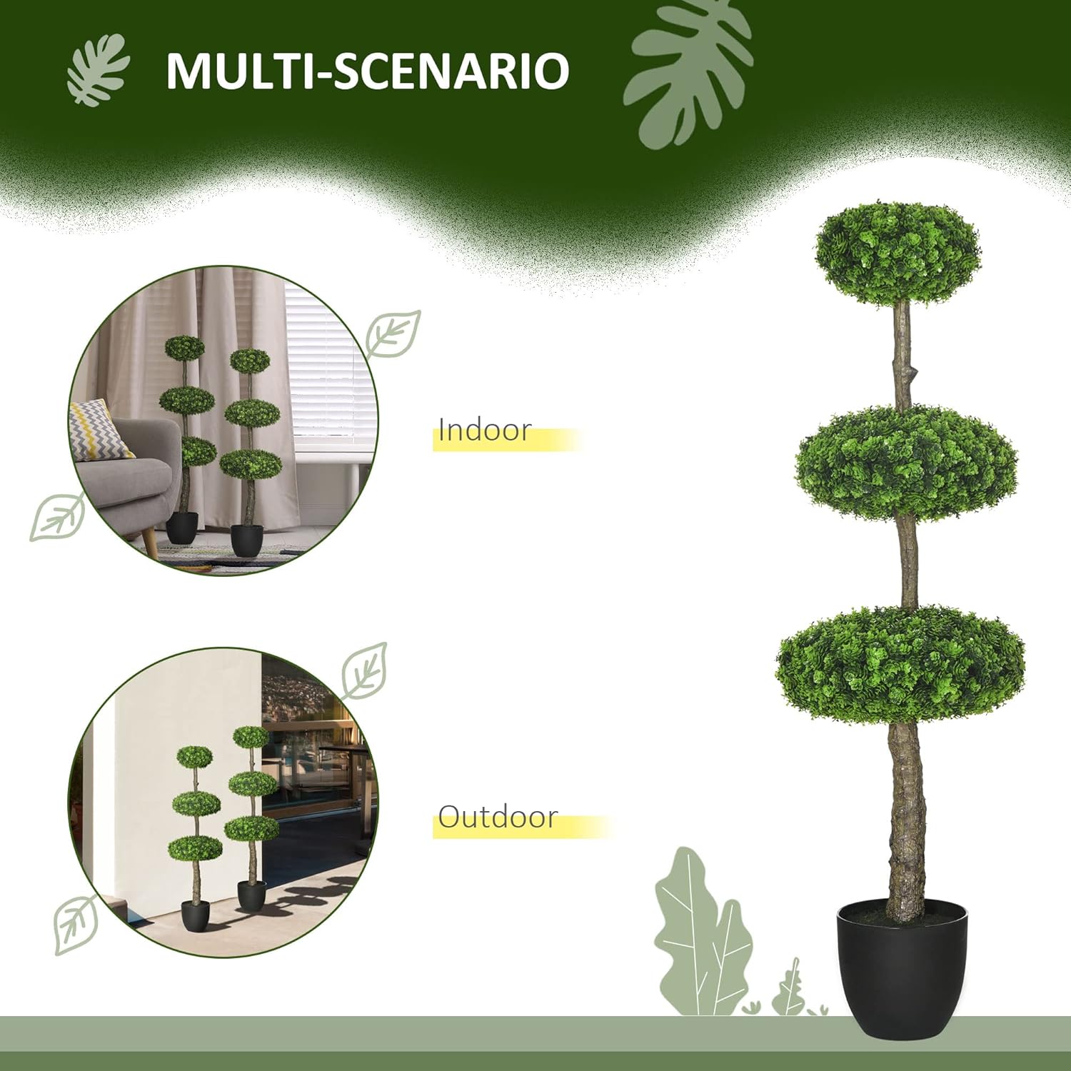 HOMCOM 2 Piece Artificial Boxwood Topiary Trees in Pots