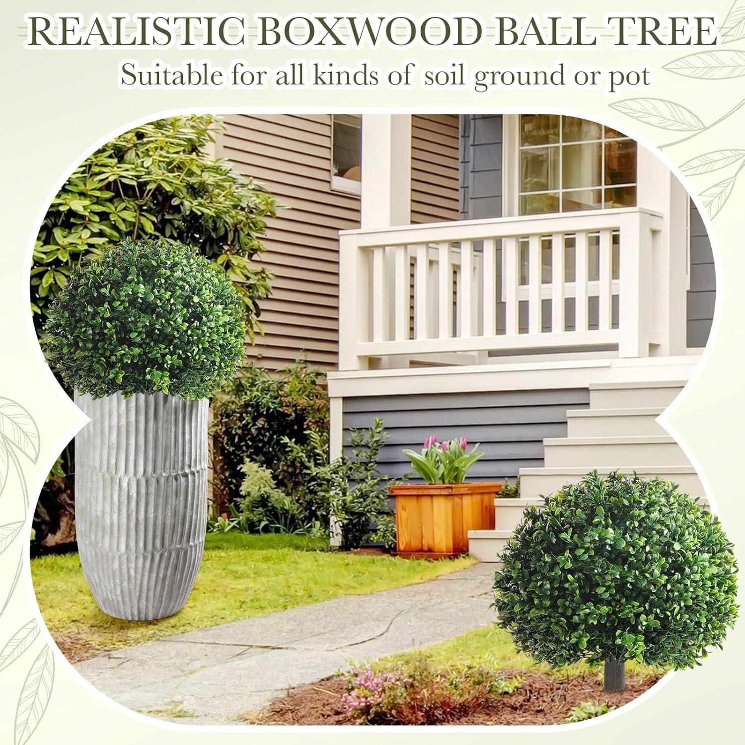 Yunlly 4 Pack 18 Inch Artificial Boxwood Topiary Trees