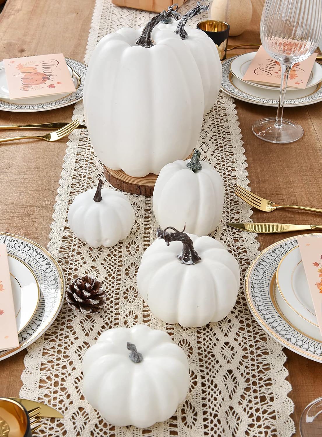 DearHouse 8Pcs Artificial Pumpkins Fall Decor Set with 2Pcs Pinecones