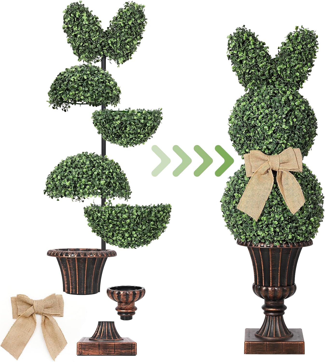 GarveeHome 39 Inch Artificial Bunny Topiary Tree Set of 2