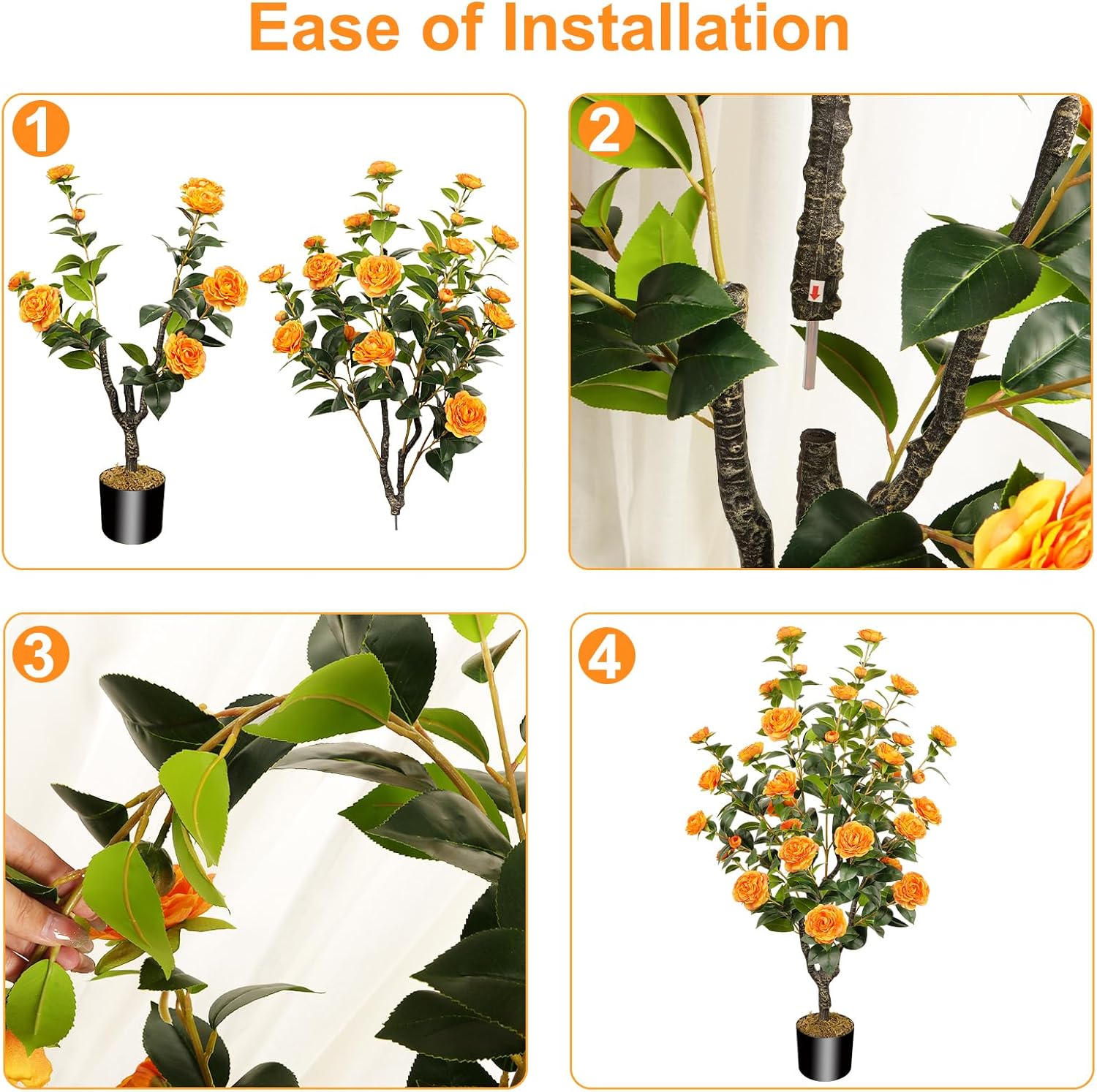 2 Pack 36FT Artificial Camellia Tree with Flowers