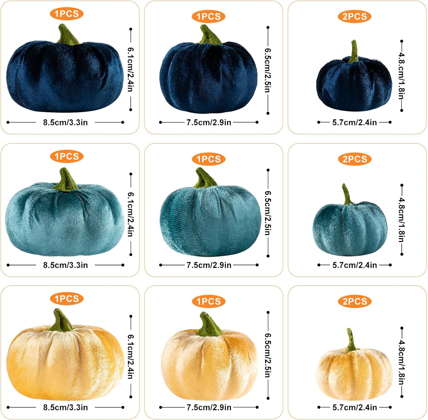 Ywlake 12 Pcs Artificial Blue Velvet Pumpkins Fall Decor