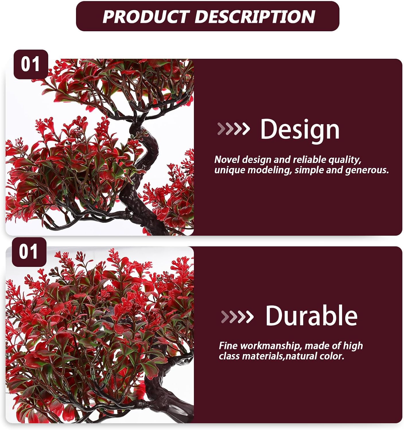 Cabilock Artificial Red Bonsai Tree Indoor Decor