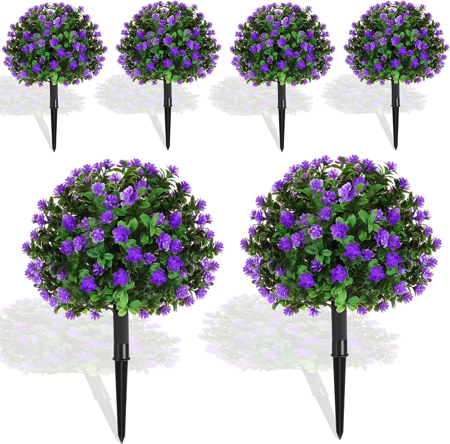 Yunlly Set of 6 Artificial Boxwood Topiary Trees 16 Inch Purple