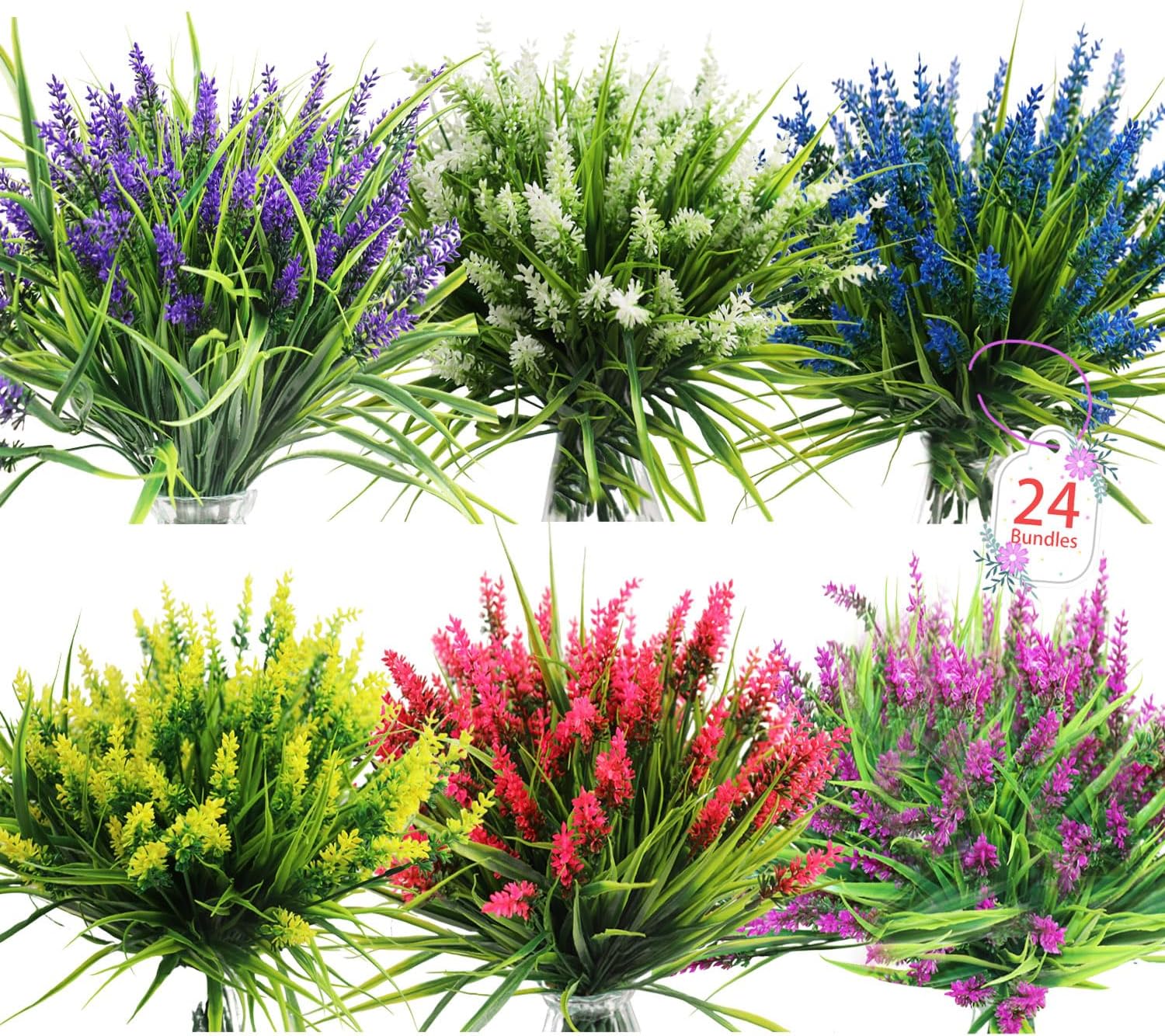 24 Bundles Artificial Flowers for Outdoor Garden Decor