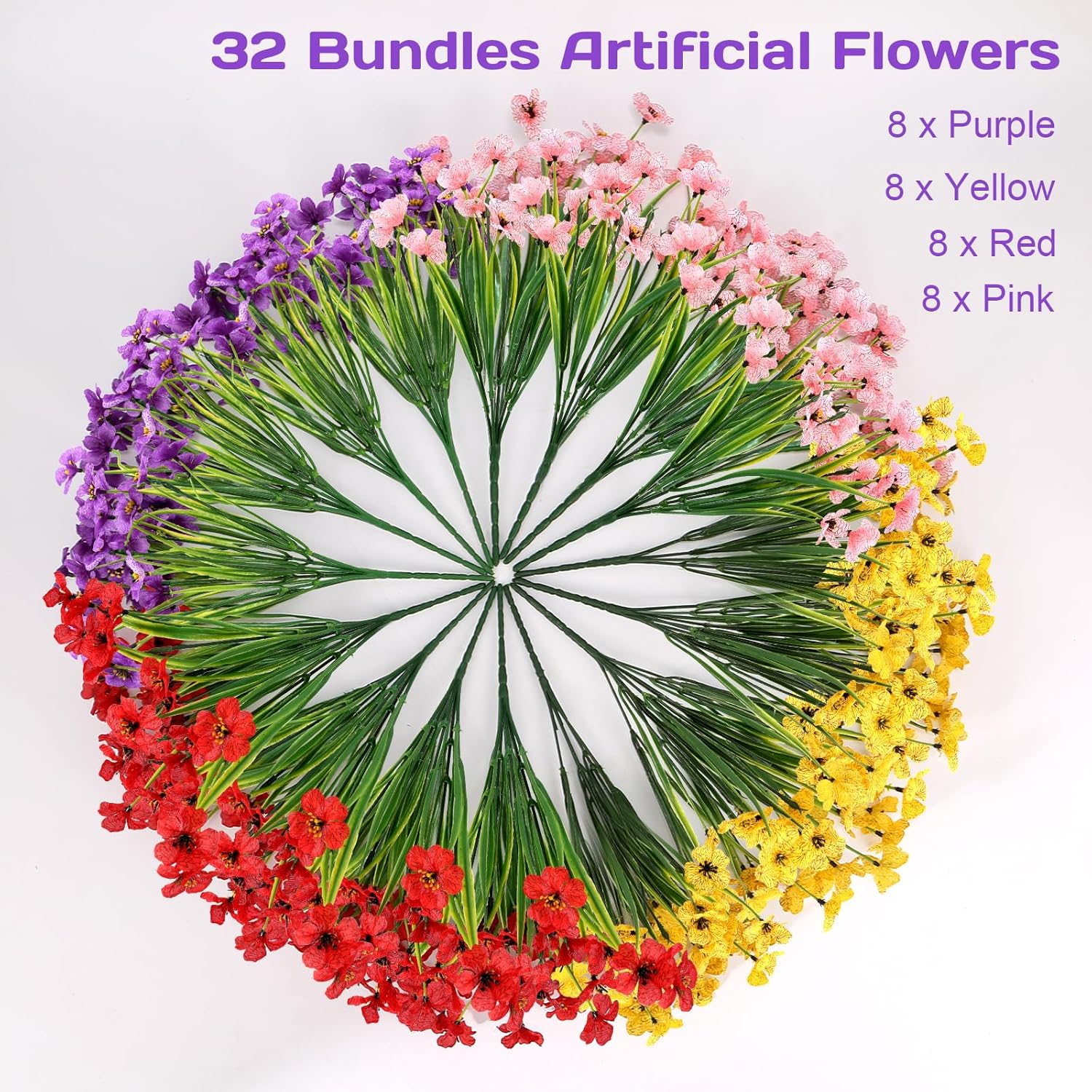 Geegoods Artificial Flowers 32 Bundles UV Resistant Outdoor Decor