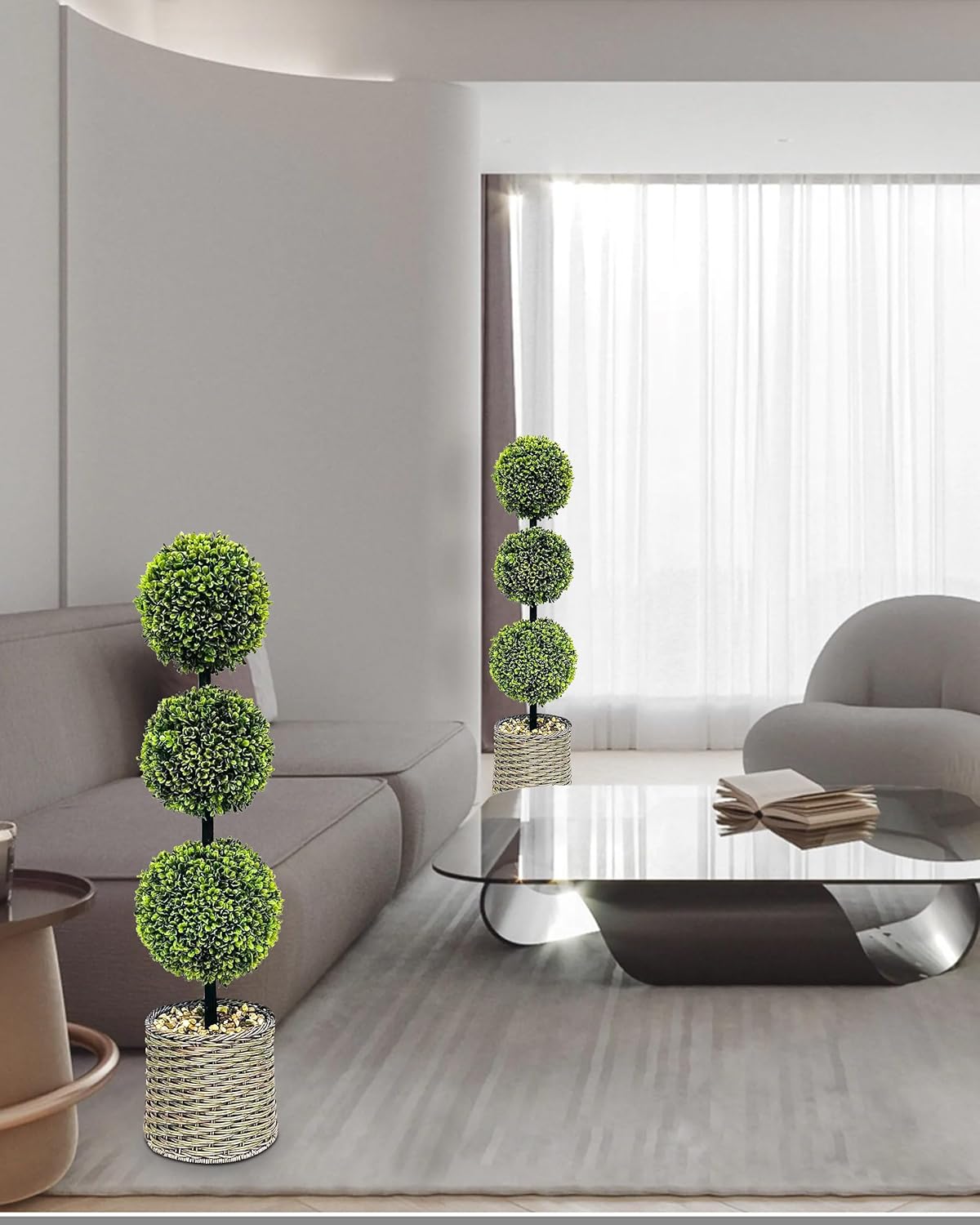 ChrisXiao 3ft Artificial Boxwood Topiary Set of 2