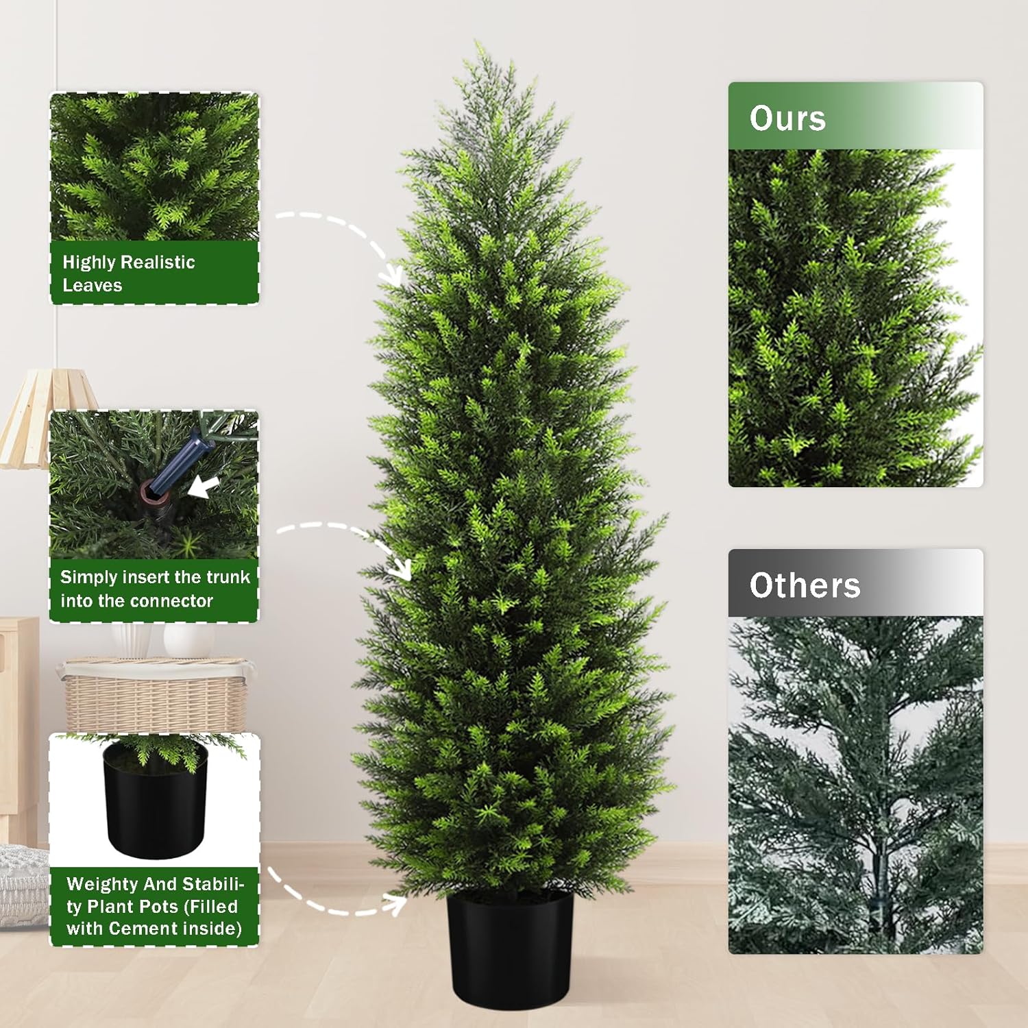 HMASYO 4FT Artificial Cedar Topiary Trees Set of 2