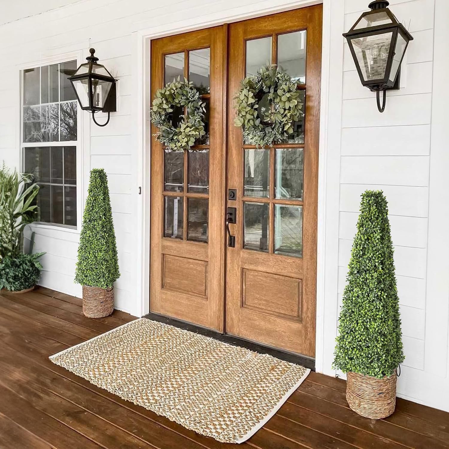 31 Inch Artificial Boxwood Triangular Topiary Set of 2