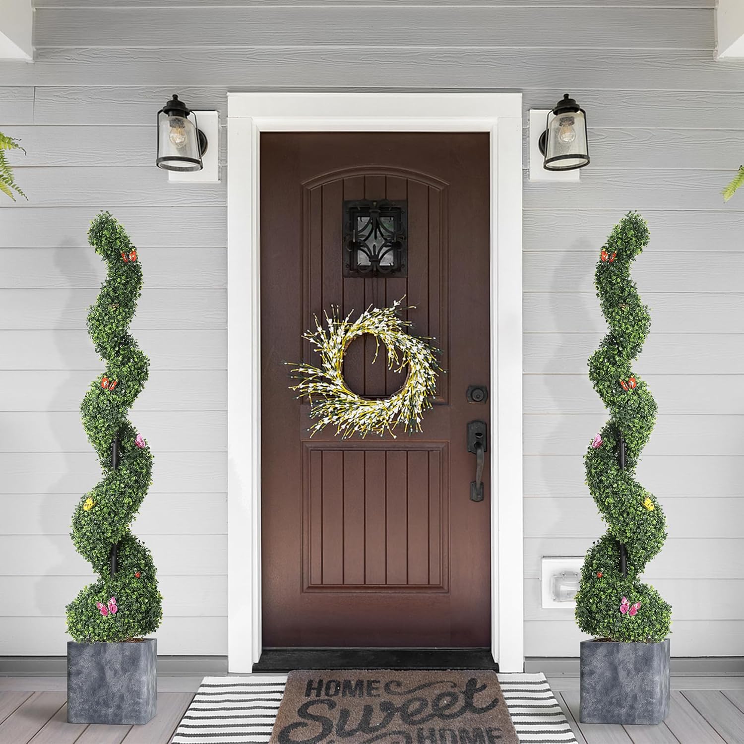 GarveeHome 5 Ft Artificial Boxwood Spiral Topiary Trees