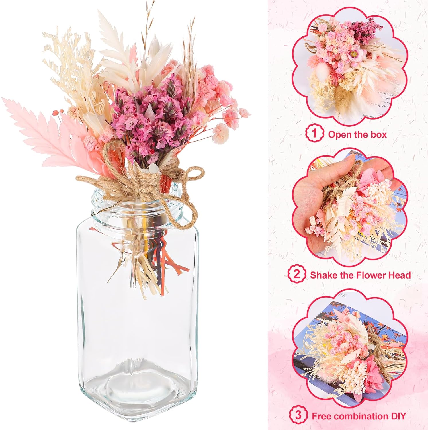 10 Pack Pink Dried Flower Bouquets with Stem Boho Decor