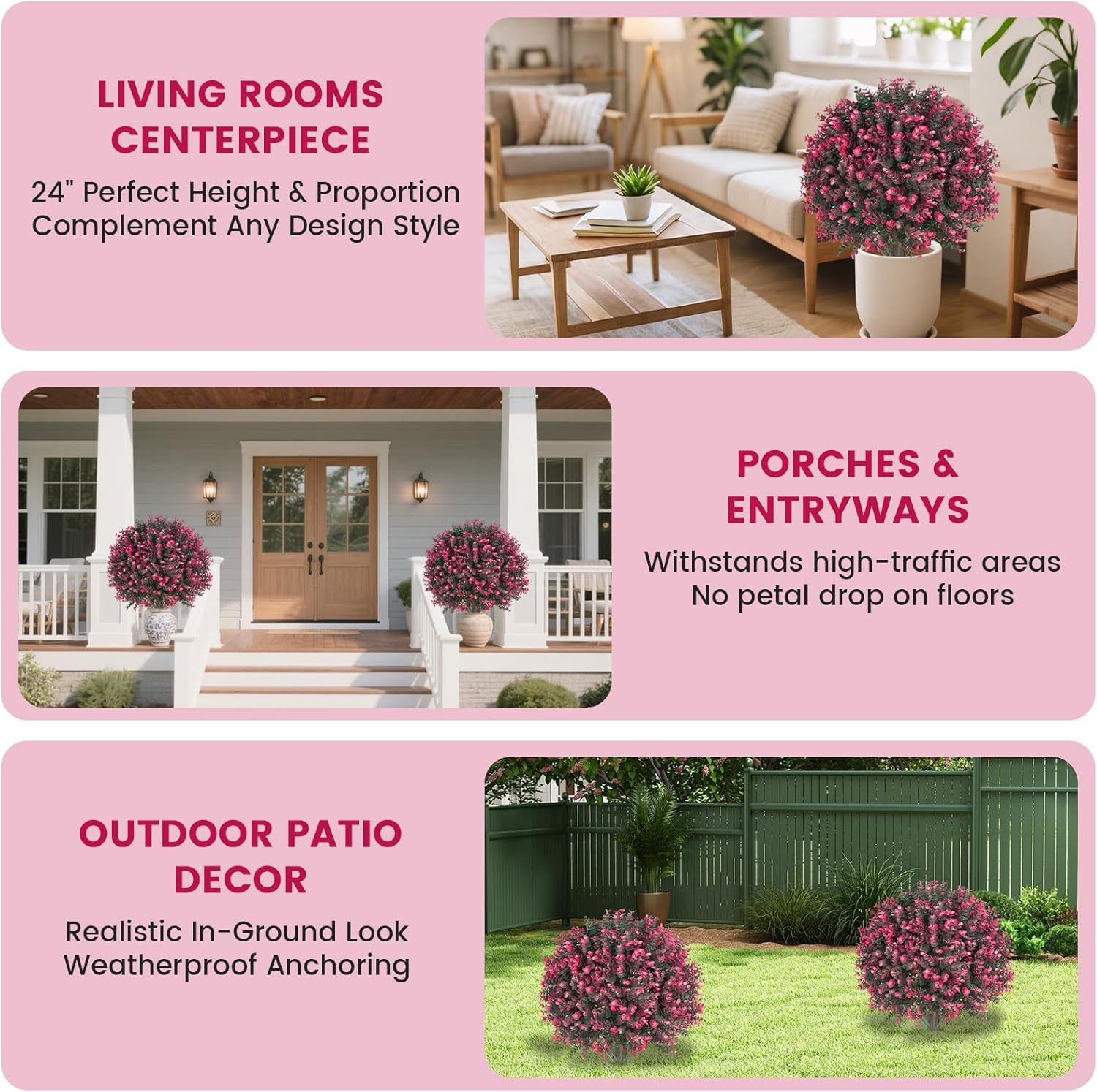 256 Inch Artificial Pink Eucalyptus Topiary Ball Trees 2 Pack