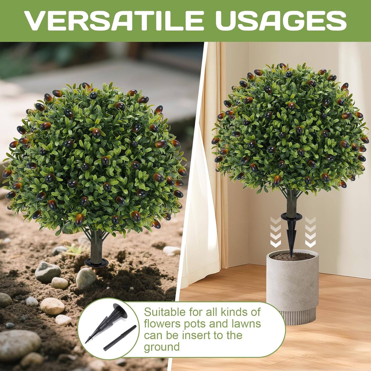 Artificial Olive Topiary Ball Tree 24 with Ground Spike Set of 2