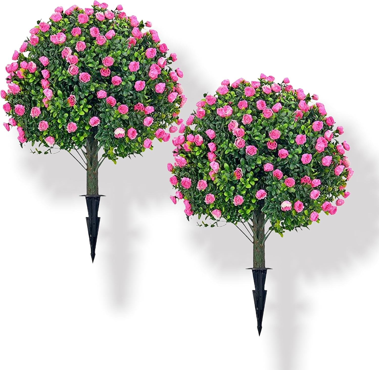 MRTAILOR Artificial Topiary Ball Pink Rose Trees 2 Set