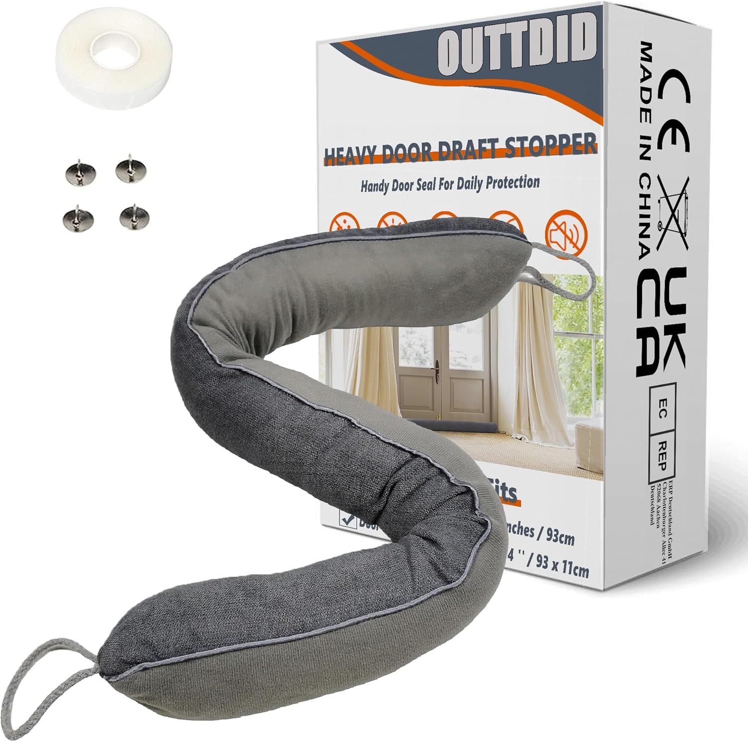 OUTTDID Door Draft Stopper 36 Inches x 4 Inches Gray