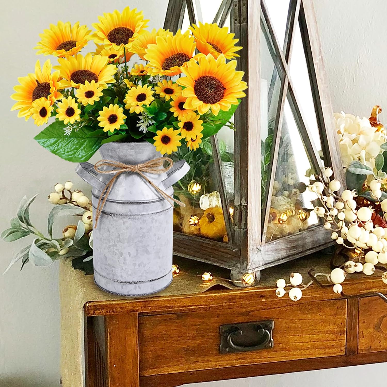 Winlyn Farmhouse Sunflower Centerpiece Metal Vase