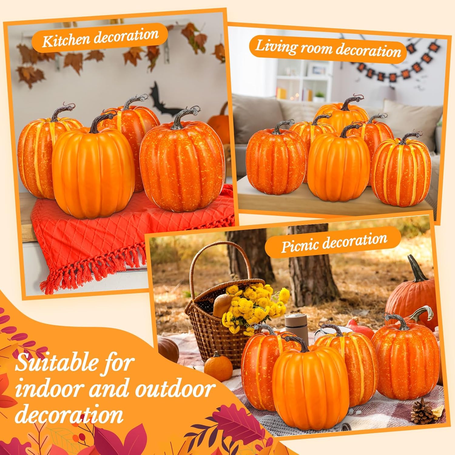 VioraWhite 6 Pcs Artificial Pumpkins Fall Decor