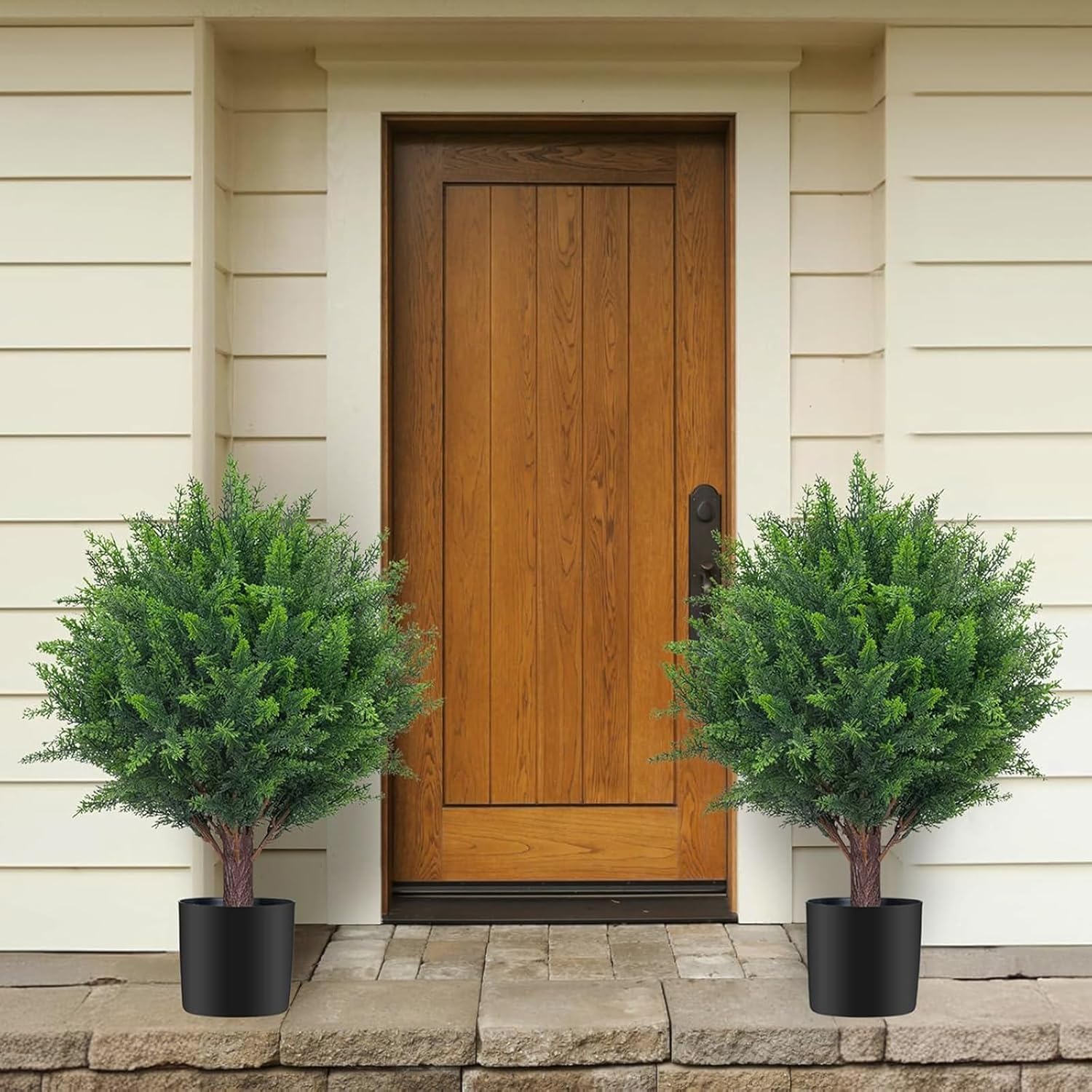 19 Artificial Cedar Topiary Ball Trees Set of 2