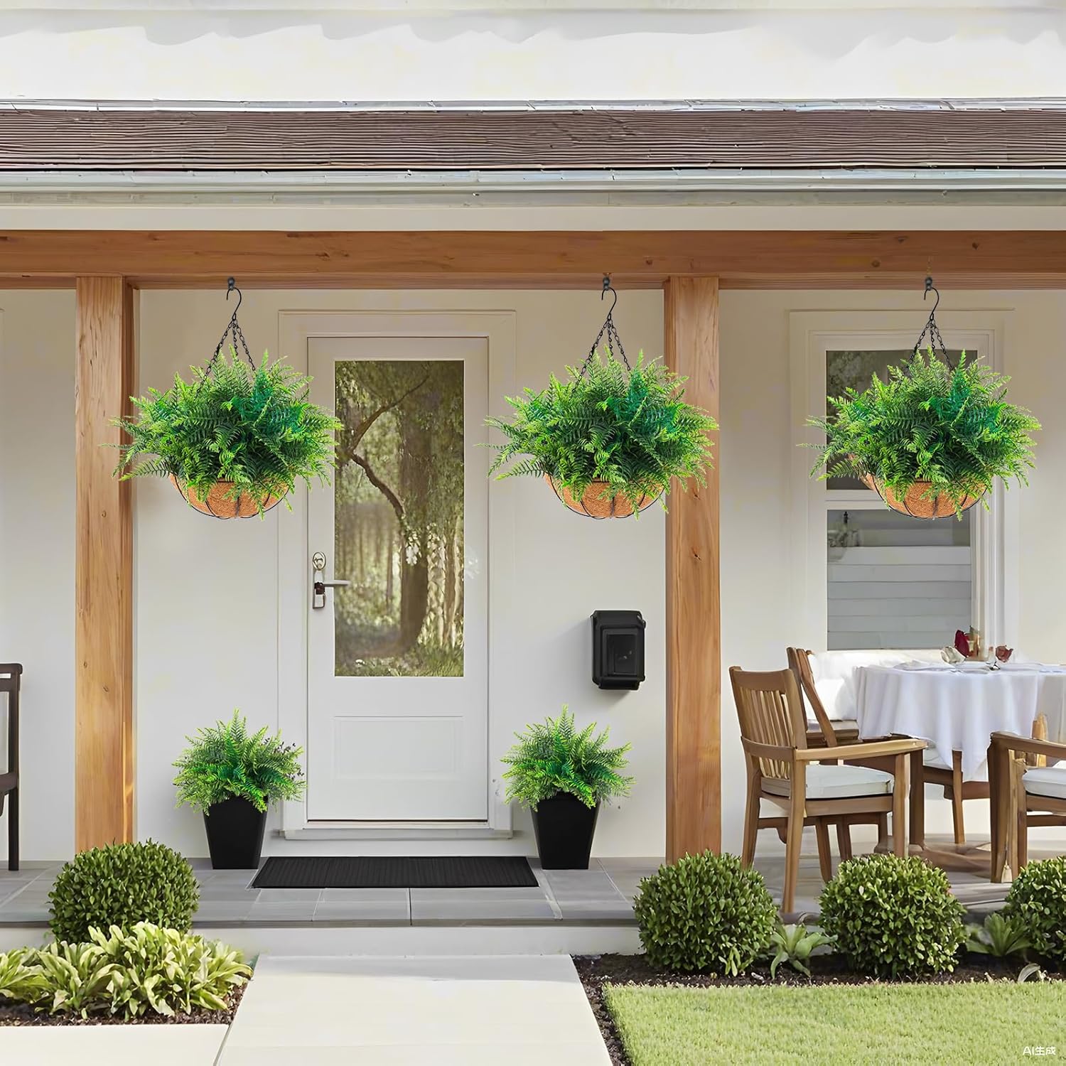Hananona 2 Set Fake Hanging Ferns for Outdoor Use