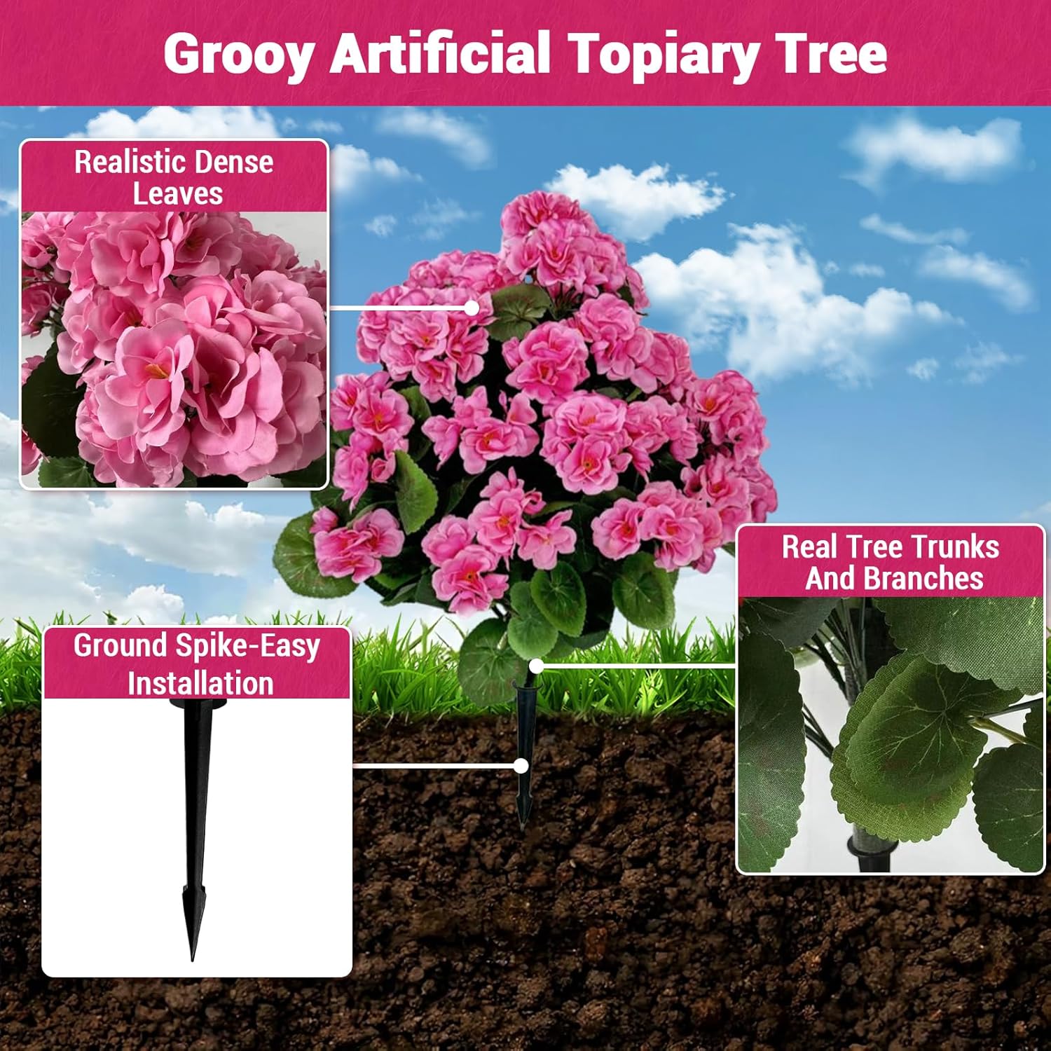 GarveeHome Artificial Lavender Begonia Ball Trees 2 Set