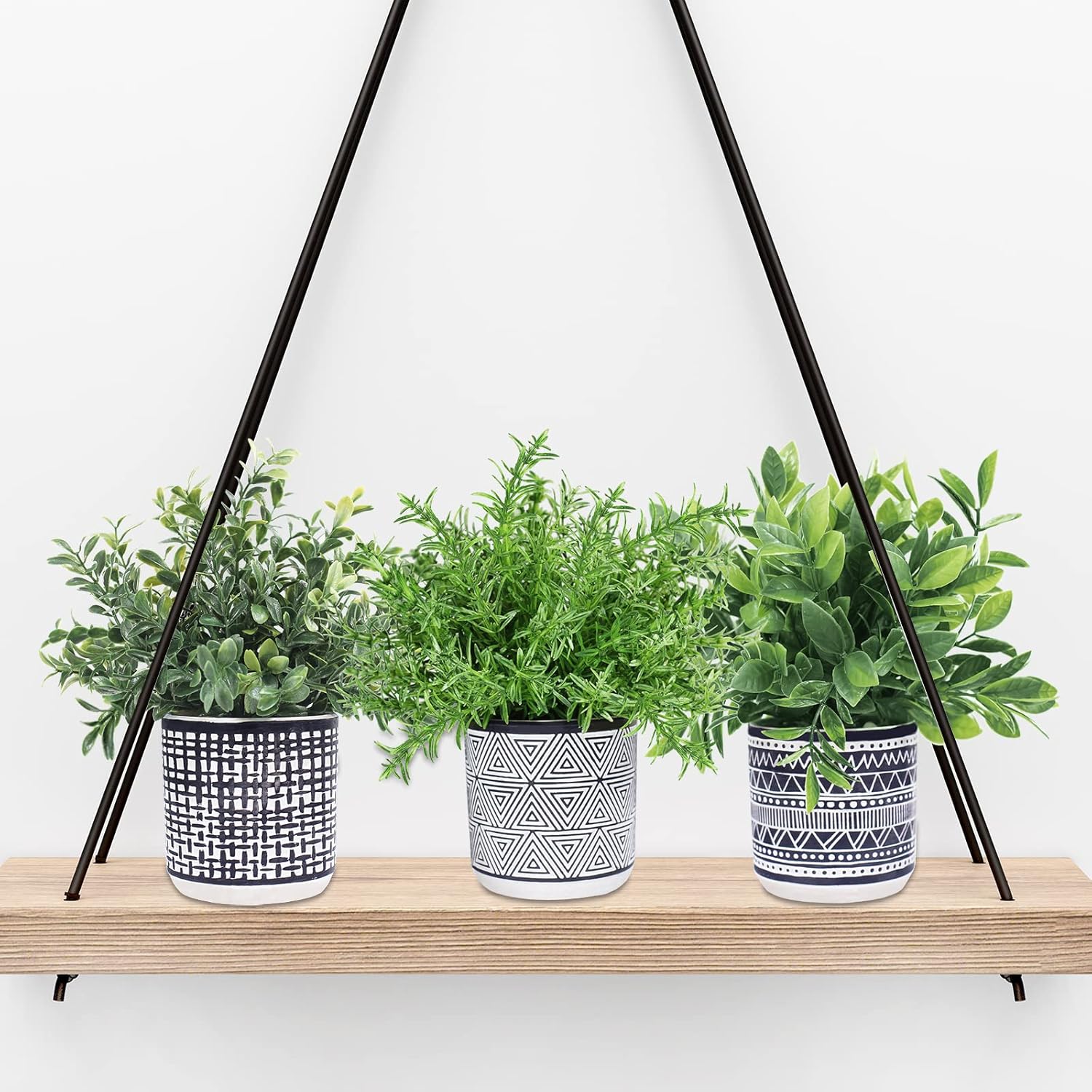Winlyn Set of 3 Artificial Potted Plants in Black and White Geometric Pots