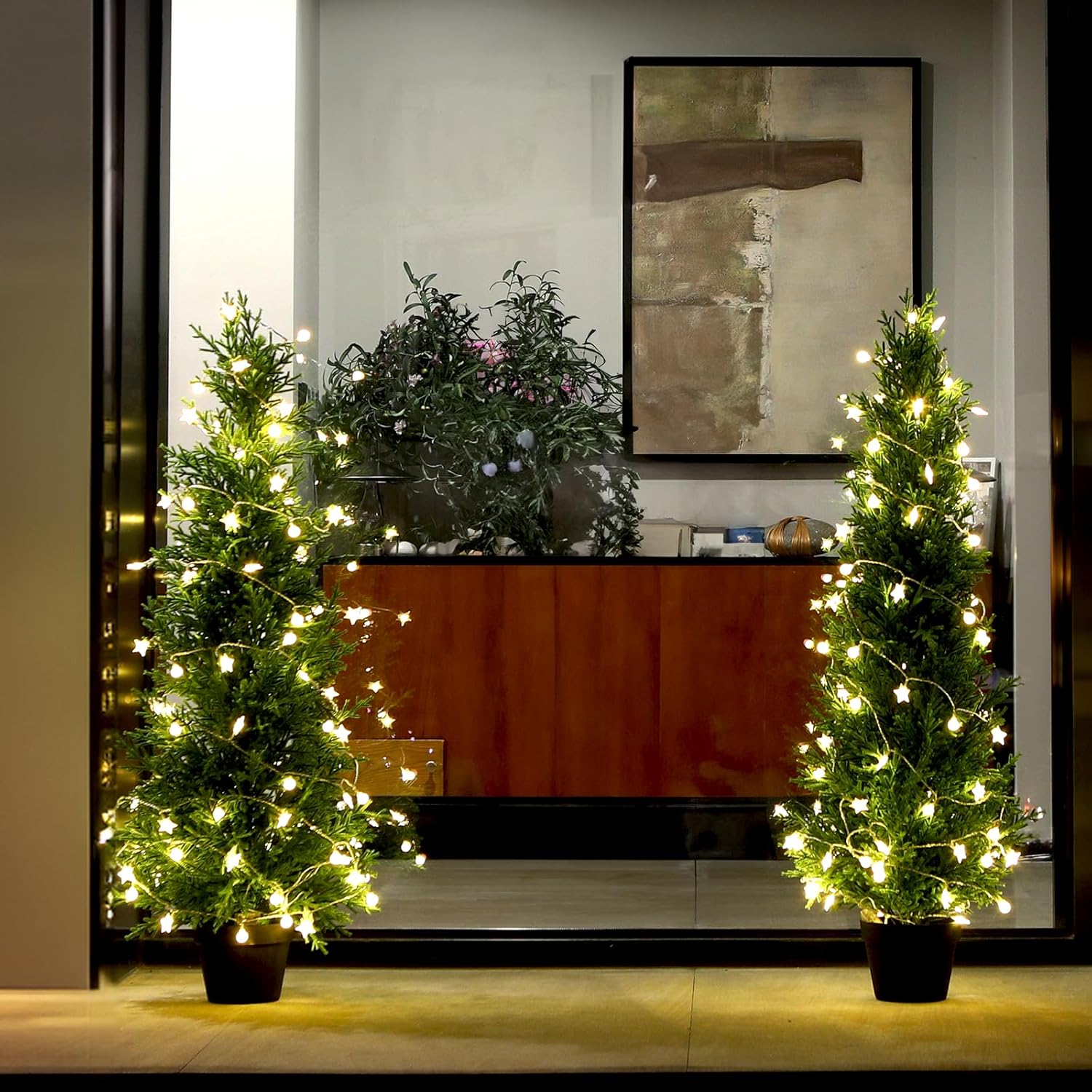 Artificial Cedar Topiary Trees Set of 2 4FT Indoor Outdoor