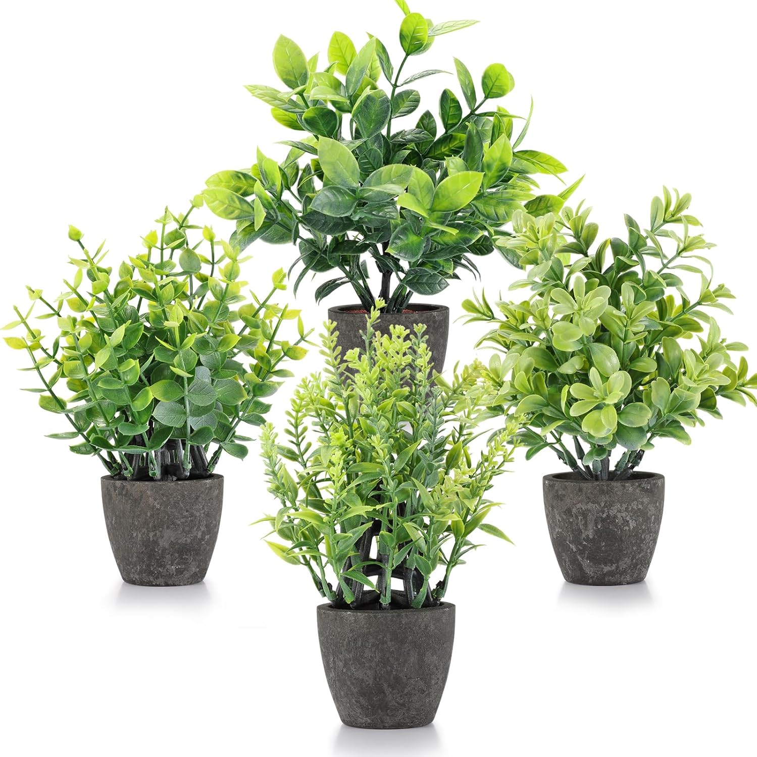 4 Pack Artificial Plants Ceramic Pots Indoor Decor