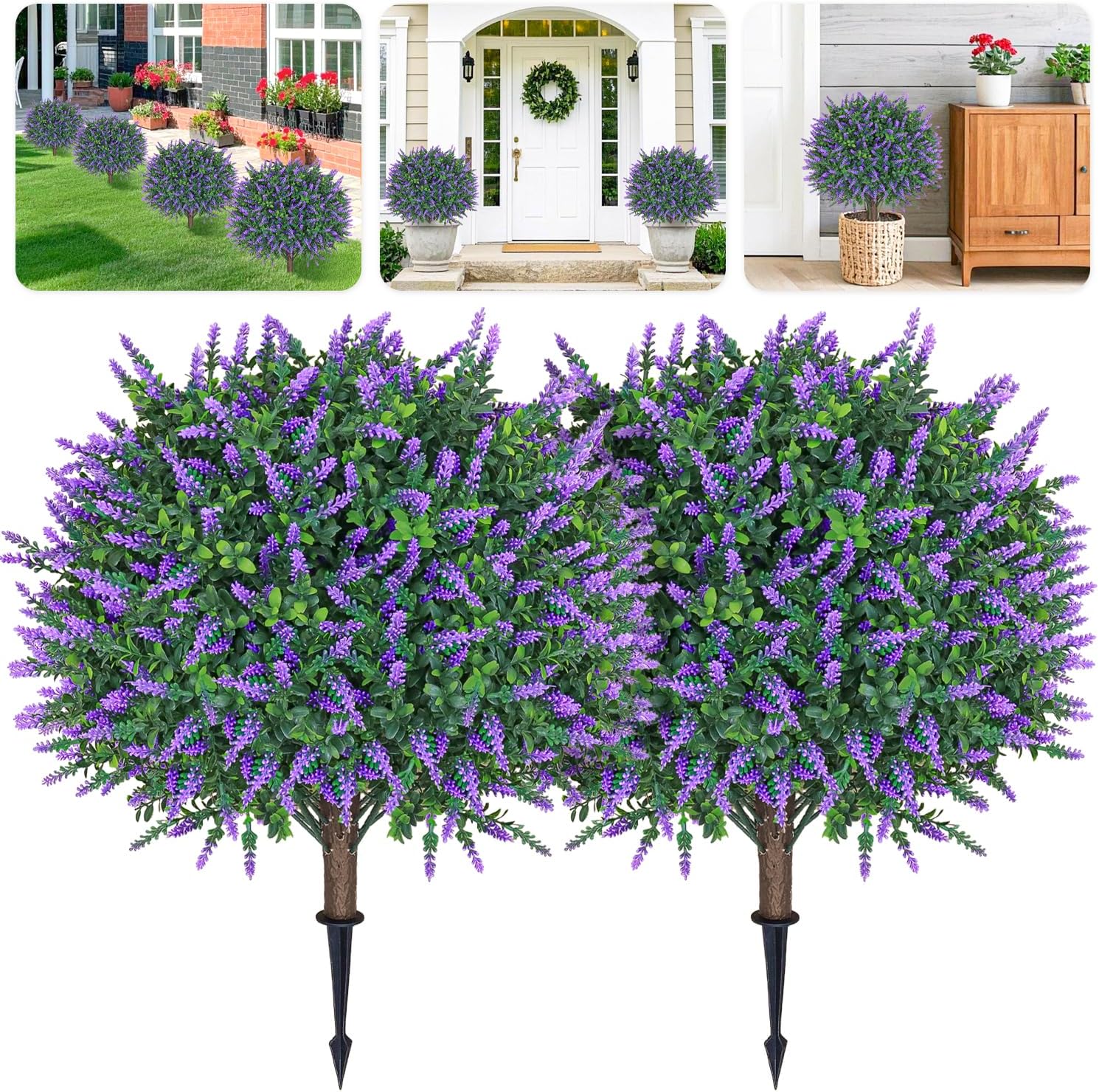 Artificial Boxwood Topiary Ball with Lavender 255 Set of 2