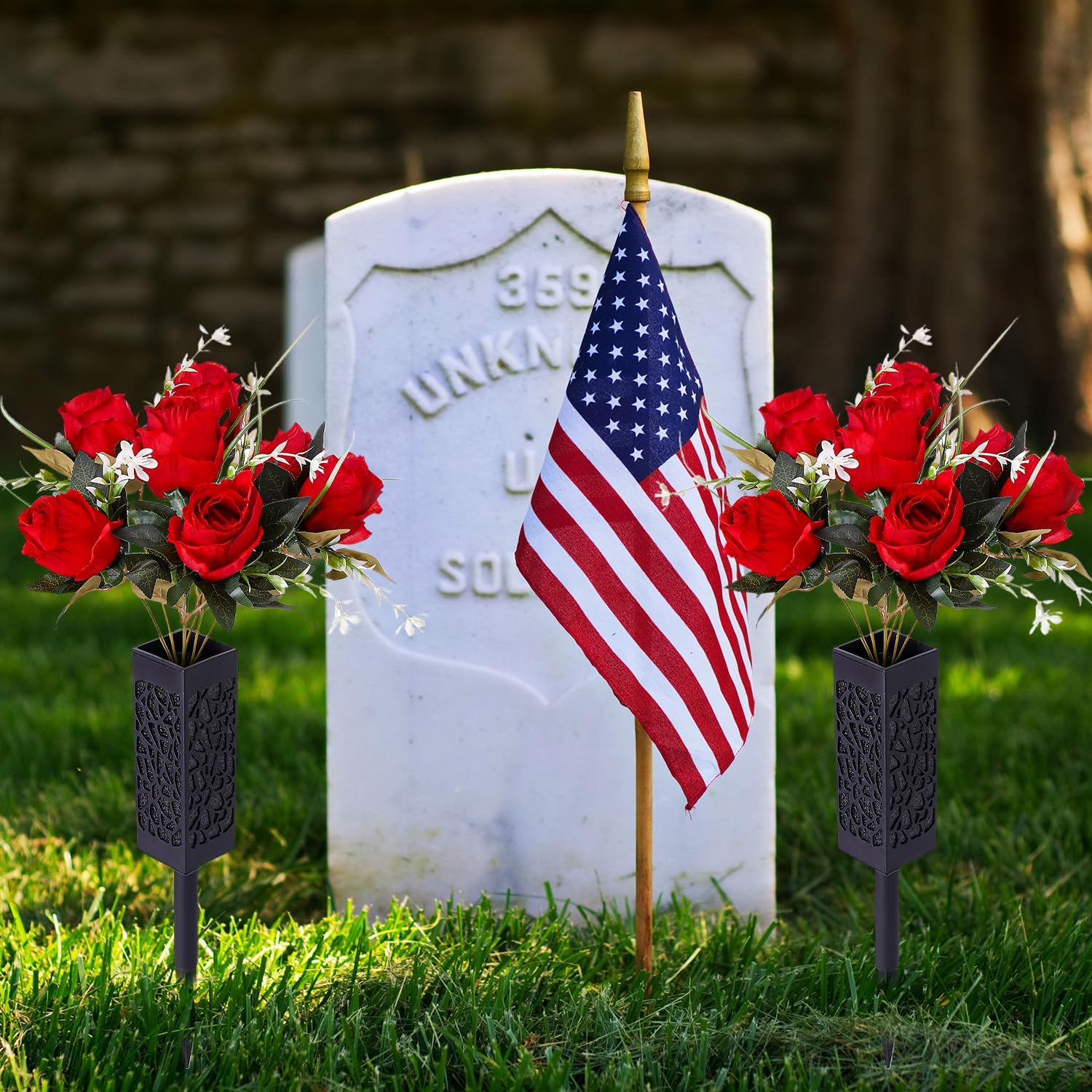 Cemetery Artificial Flower Vase with Foam and Spike