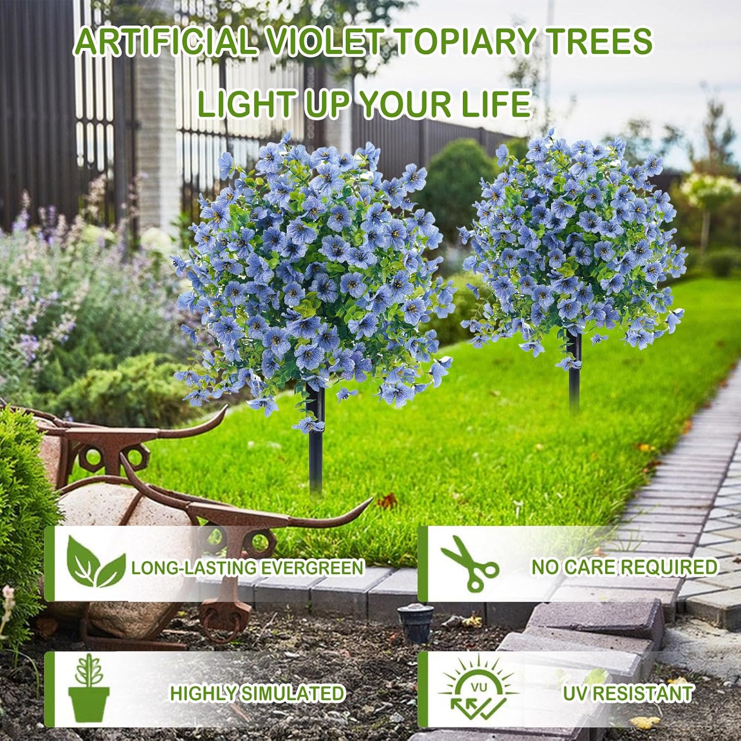 23in Artificial Violet Topiary Trees with Ground Spikes 2pc Blue