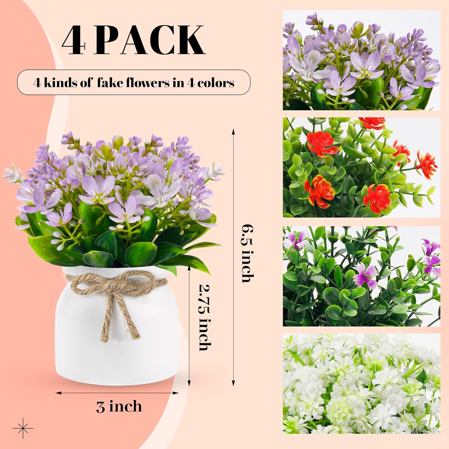 Der Rose 4 Pack Artificial Plants Indoor Decor