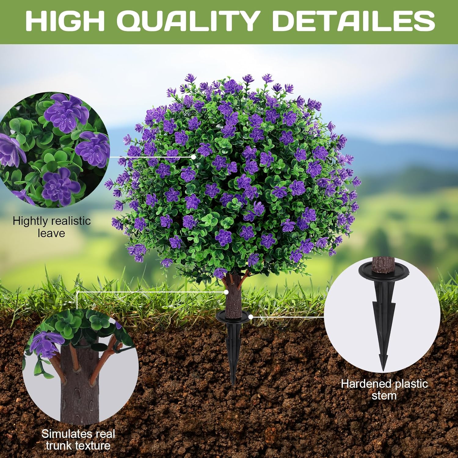 Artificial Purple Topiary Ball Tree 25 Set of 2 UV Resistant Fade Proof