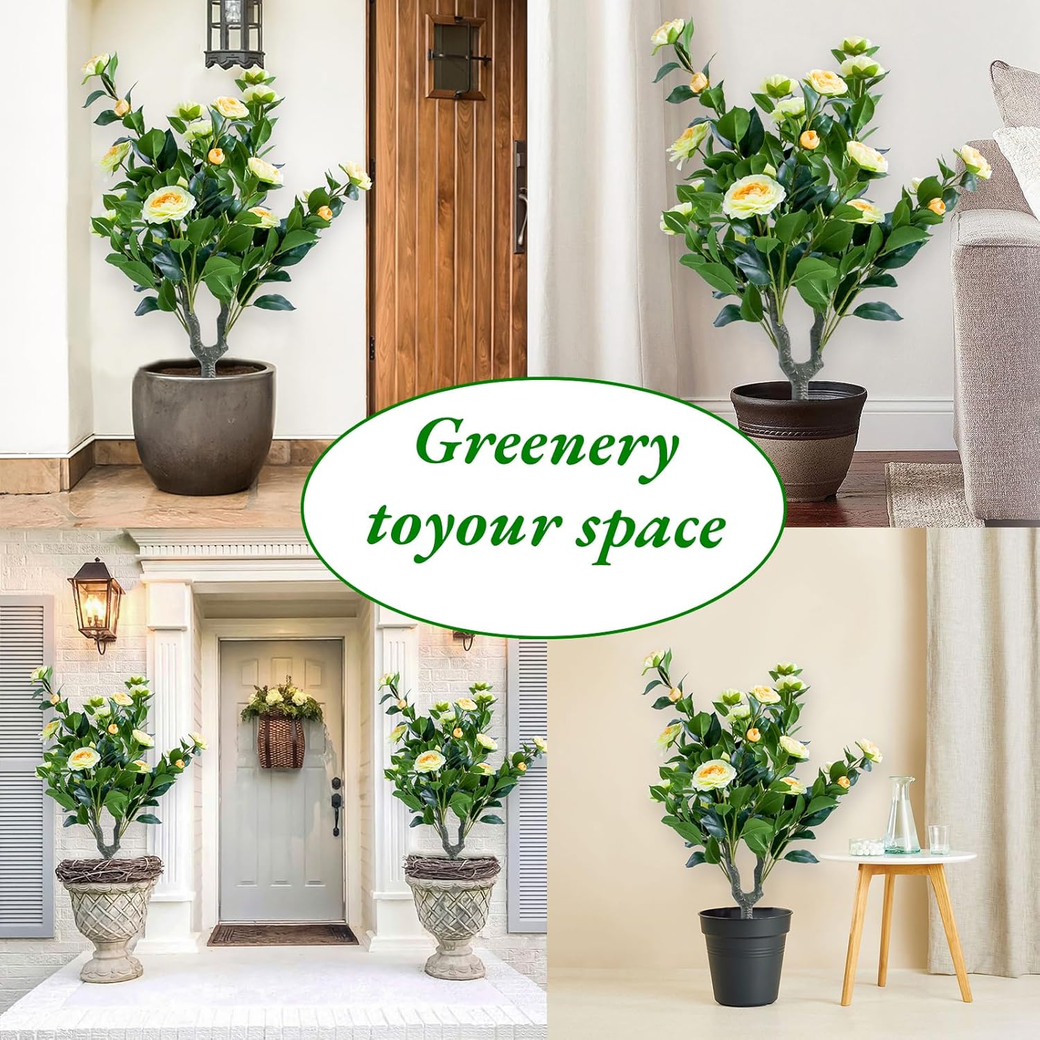 Gaderth 354 Inch Artificial Topiary Tree Set Yellow Camellia